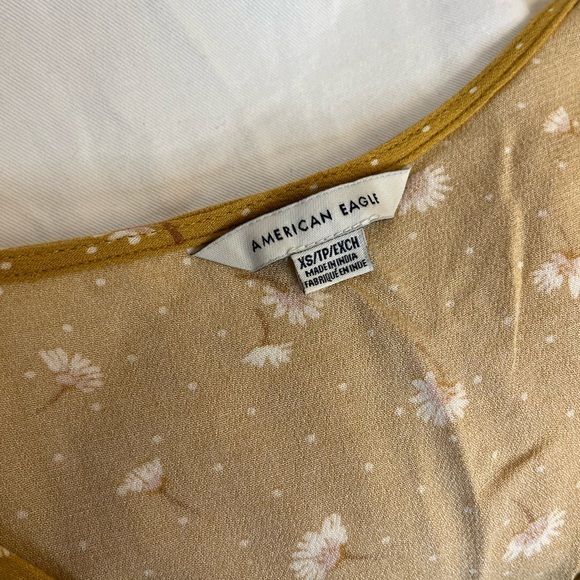 Mustard Yellow Cropped V-Neck Blouse with Peplum Waist - Picture 3 of 8